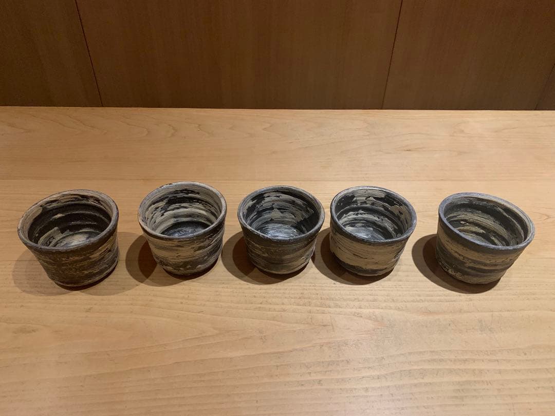 人気作家　小島陽介作　刷毛目筒向こう　5客セット 人気作家 小島陽介作 刷毛目筒向こう 5客セット