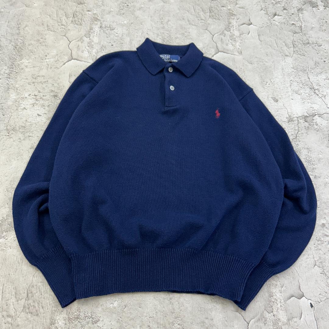 ラルフローレン 刺繍 ワンポイント ポニー 襟付き ニット 古着