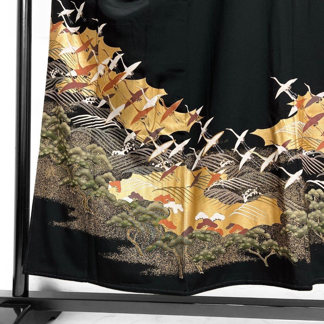金彩 金駒刺繍 黒留袖 身丈154 裄63 鶴 松 正絹 着物 022b p - メルカリ