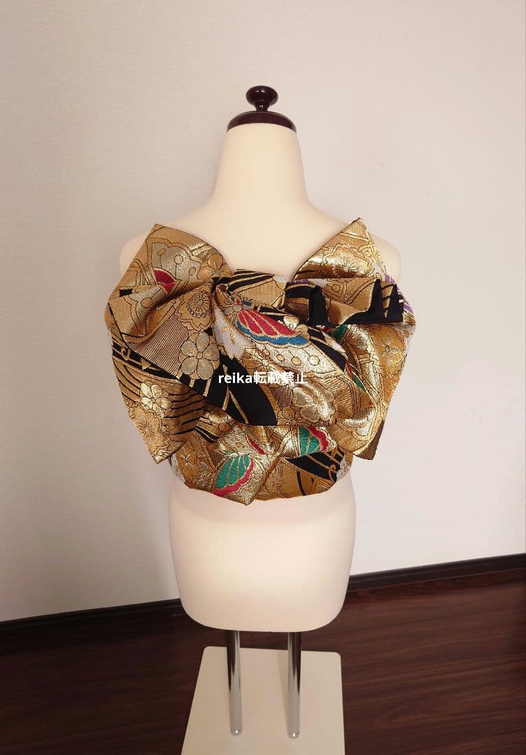 正絹 二部式 作り帯 ハーフ成人式 十三詣り 振袖 成人式 一点物 金系