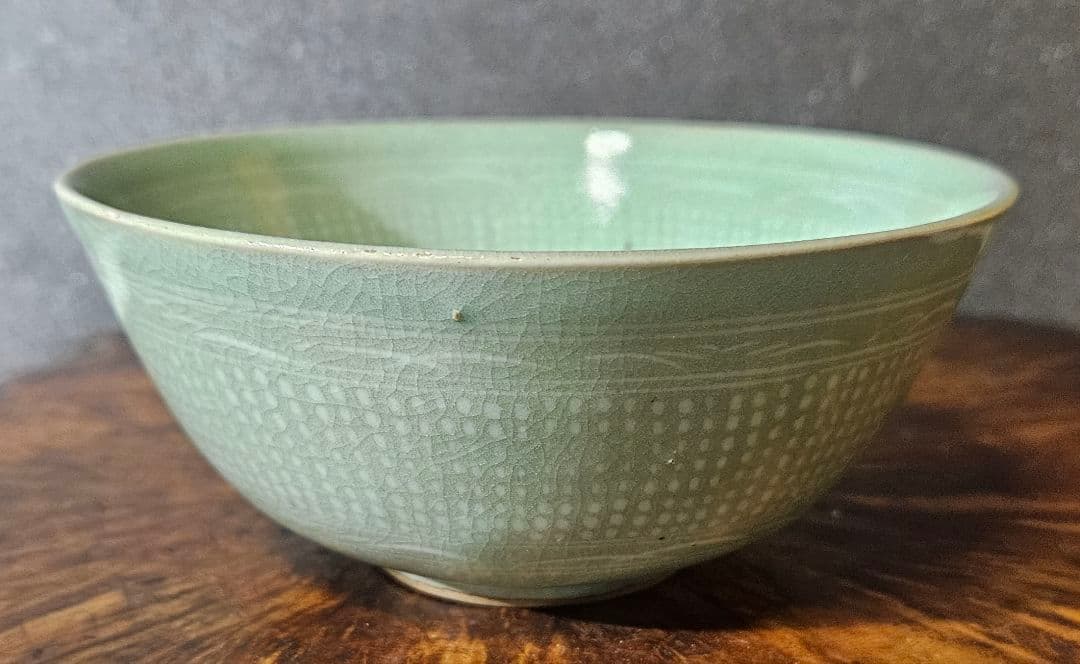 韓国人気作家 石峰 趙懋鎬 作 高麗青磁 花三島 茶碗 共箱 茶道具 茶器