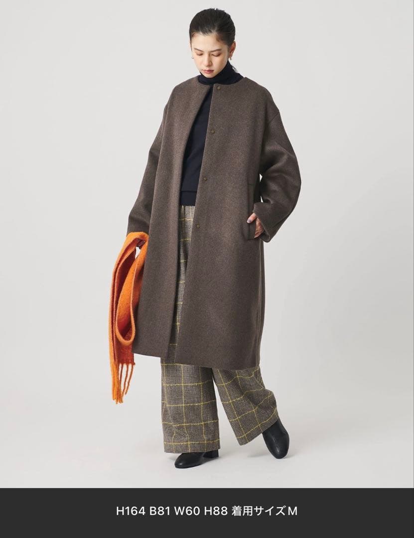 毛ナイロン ノーカラーコートモカ M 毛ナイロン ノーカラーコート