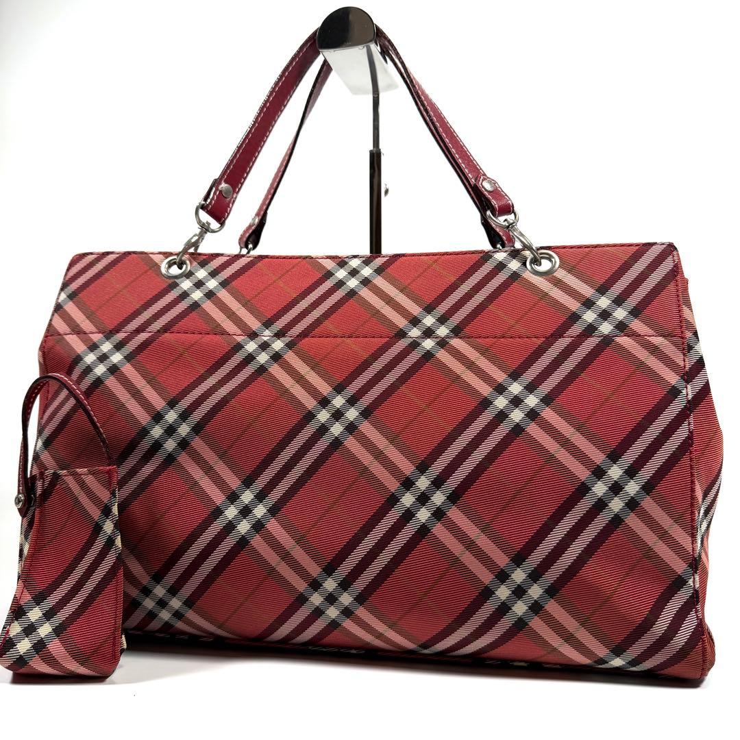 極美品】バーバリーブルーレーベル トートバッグ ナイロン チェック柄