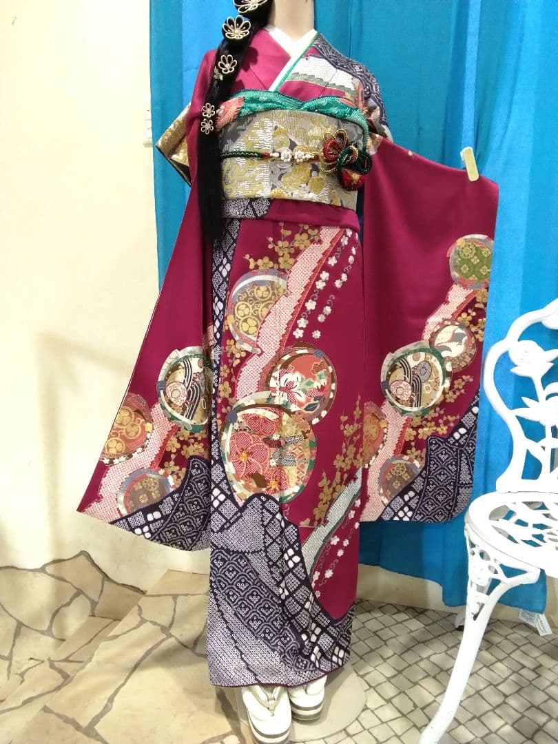 振袖フルセット、正絹振袖、成人式、重ね衿、帯揚げ帯締め、西陣袋帯