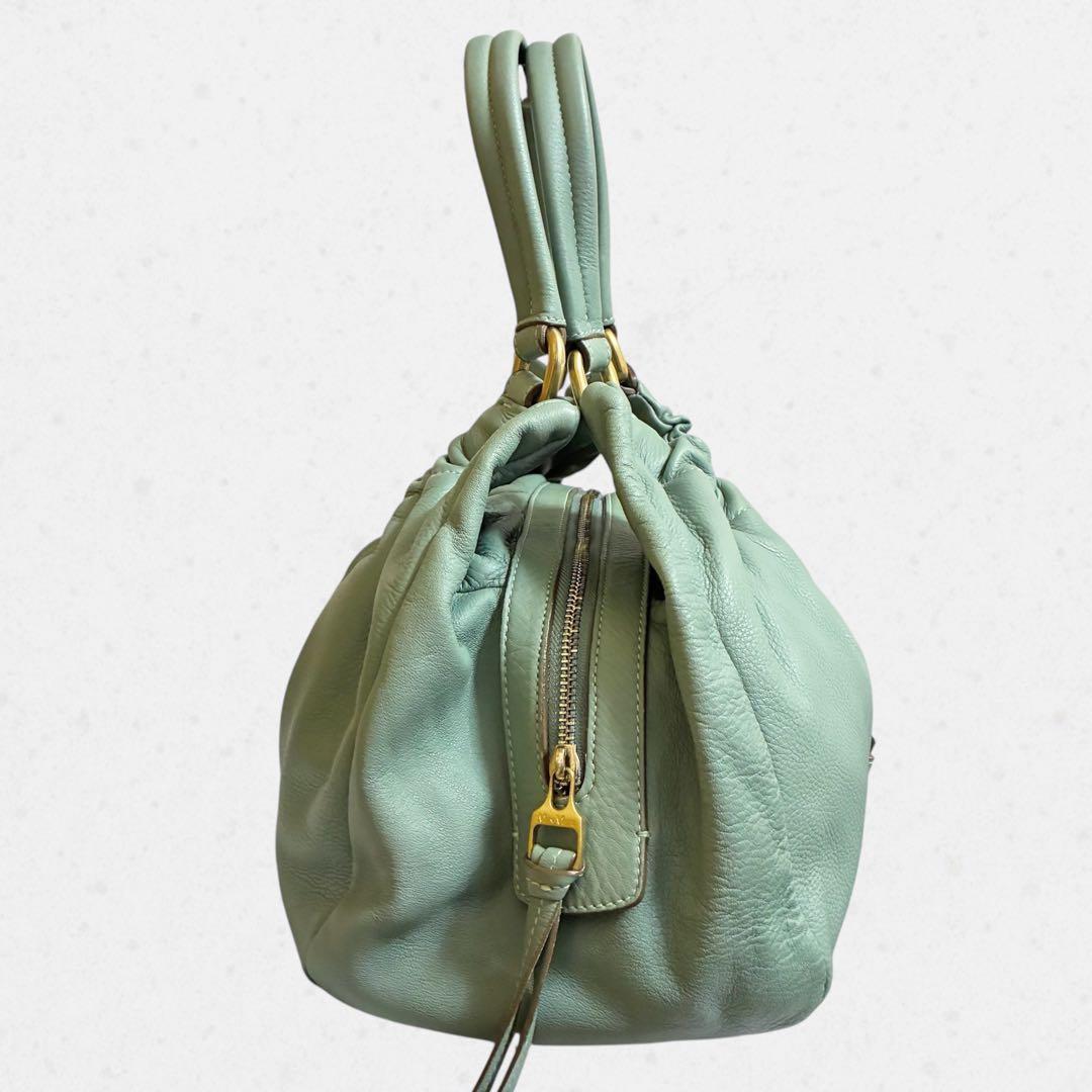 美品 マックスマーラ ハンドバッグ 巾着 ロゴプレート ゴールド金具 本