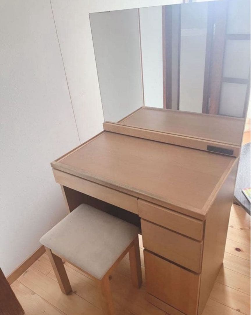 木製 ミラー付きドレッサー ドレッサー鏡台 ナチュラル 木製 2口