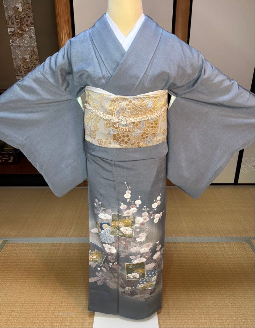 正絹豪華作家物色留訪問着4点フルセット 色留 袋帯 帯締め帯揚げ