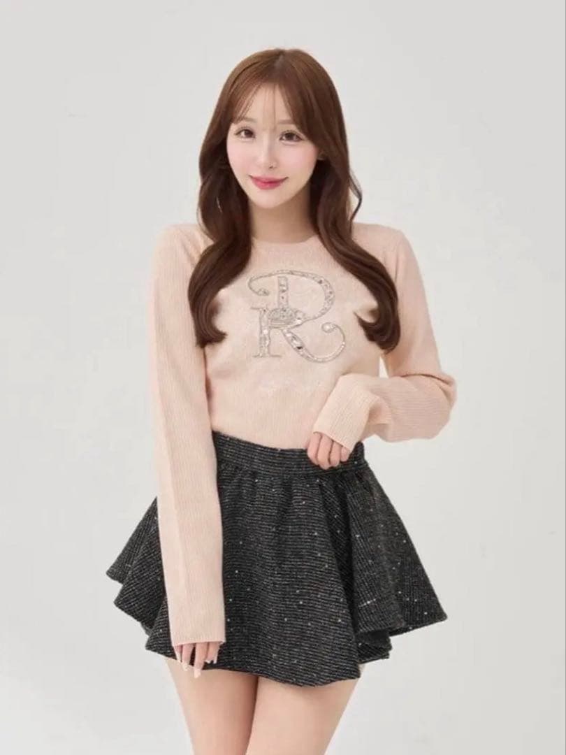 Darich ダーリッチ DRビジューフラワーリブニットトップス PNK ピンク