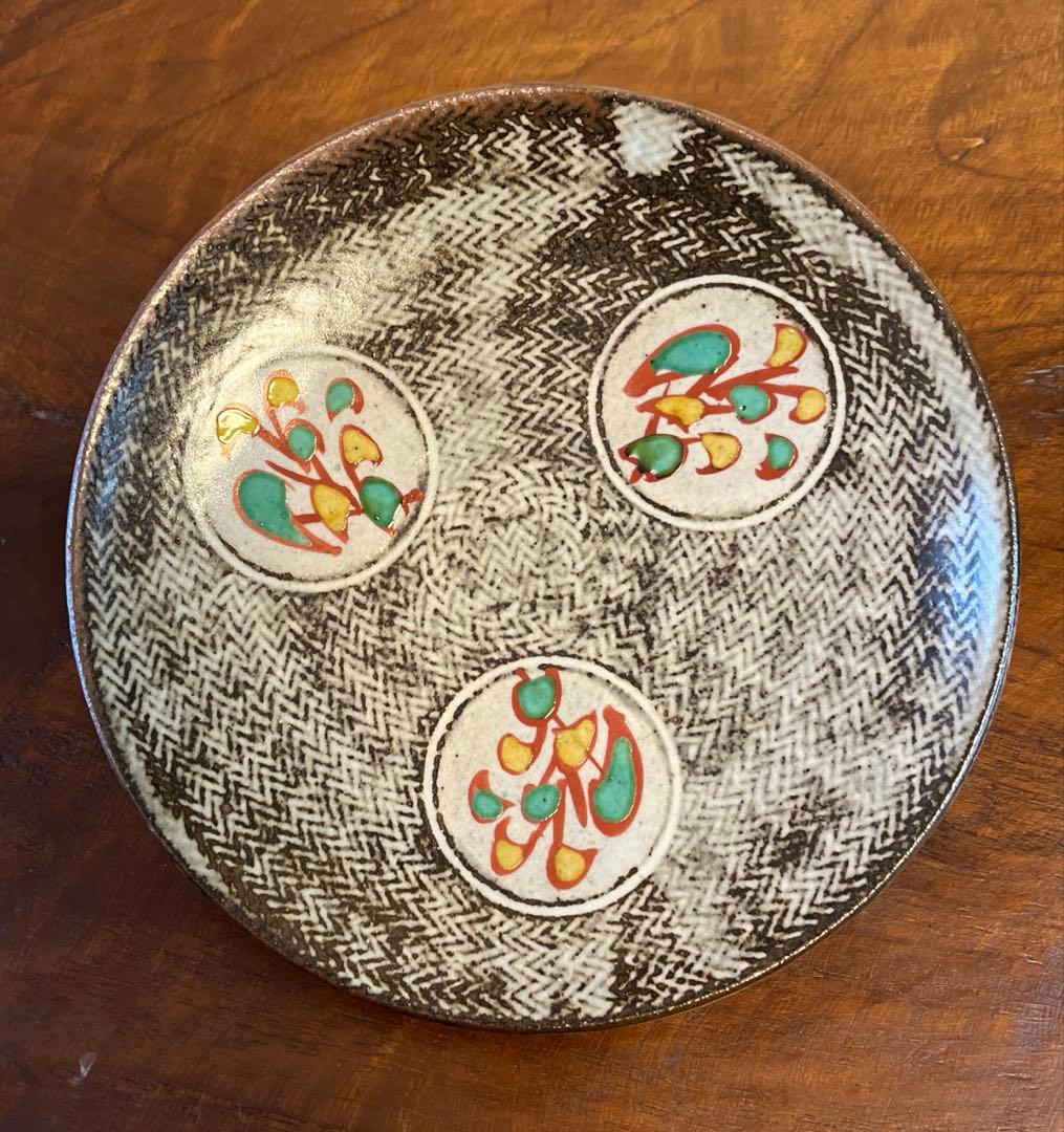 島岡達三　益子焼　竹文中皿　六枚象嵌赤絵組皿　箱入り　18cm 人間国宝 島岡達三 益子焼 竹文中皿 六枚象嵌赤絵組皿 箱入り 18cm 人間国宝
