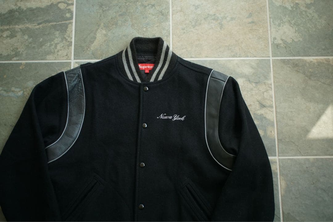 02aw 常田着 初期 Supreme レザー 切り替え スタジャン old 黒 - メルカリ