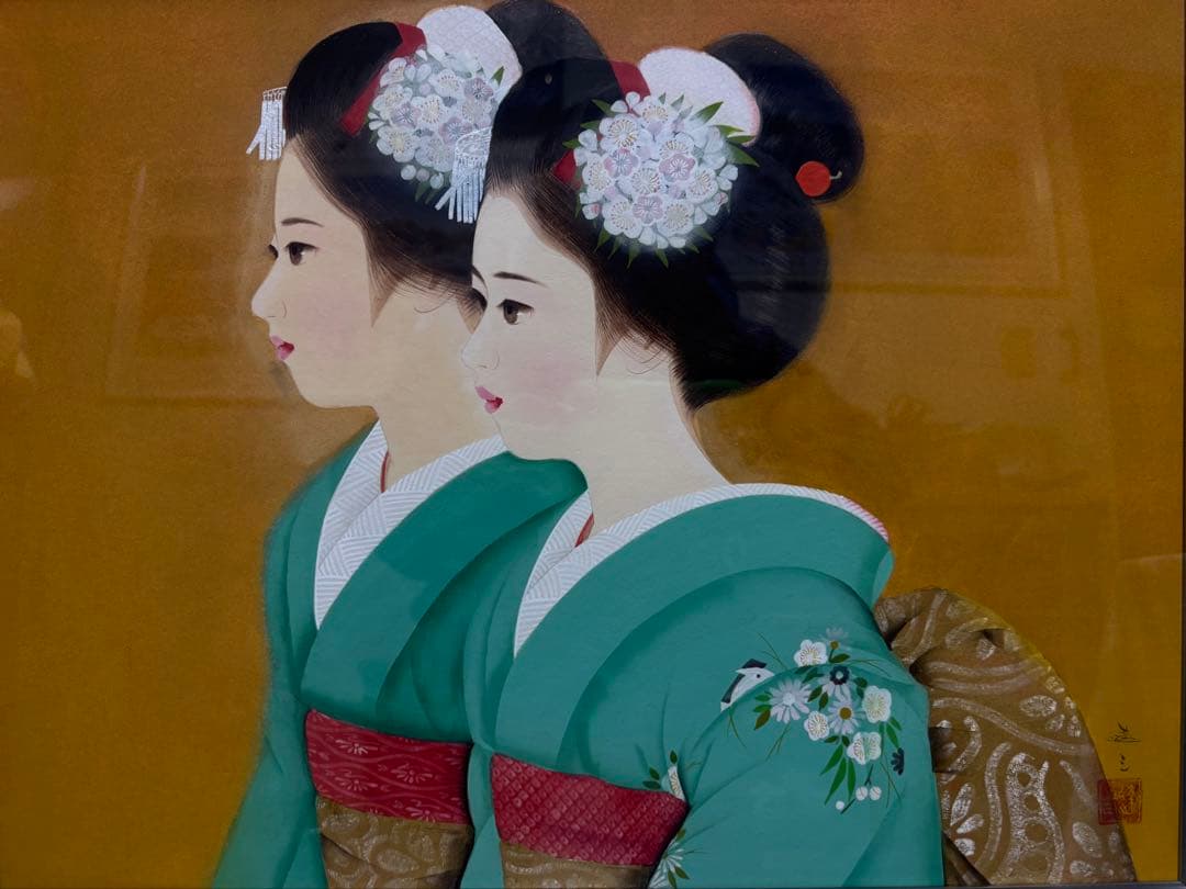 日本画 双子の舞妓シルバーフレーム 清水達三 作 - メルカリ