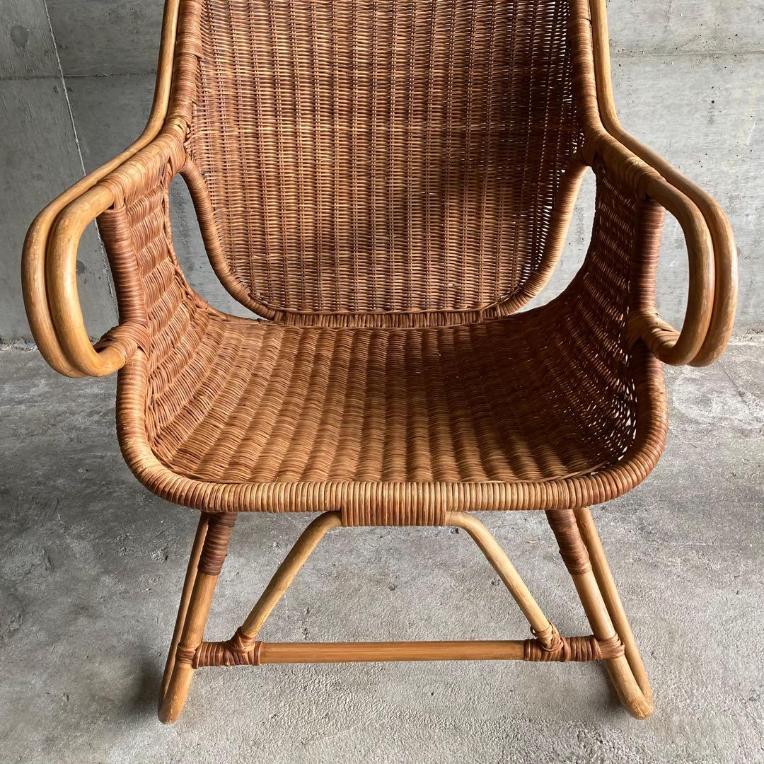 籐 ラタン アームチェア リビング 椅子 背もたれ 家具 レトロ