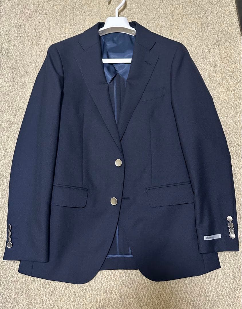 スーツセレクトのジャケット 4S CROSS】【年間】セットアップジャケット/ネイビー×カルゼ/パッチ