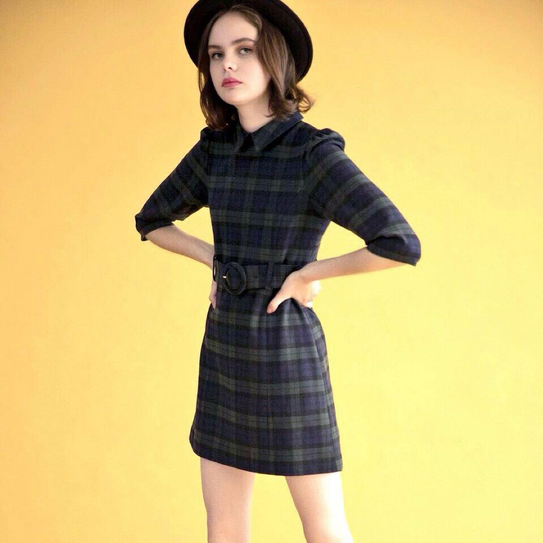 美品ほぼ未使用！REDYAZEL チェックワンピース グリーン 七分袖 西野