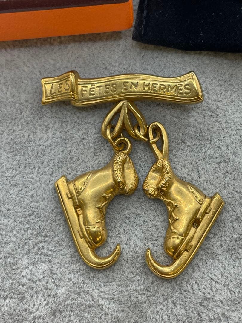 HERMES エルメス スケートシューズ ブローチ ヴィンテージゴールド