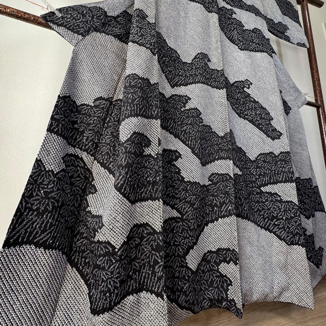 超美品 正絹 袷 現代 広襟 訪問着 着物 黒 総絞り 絞り 162裄67 - メルカリ