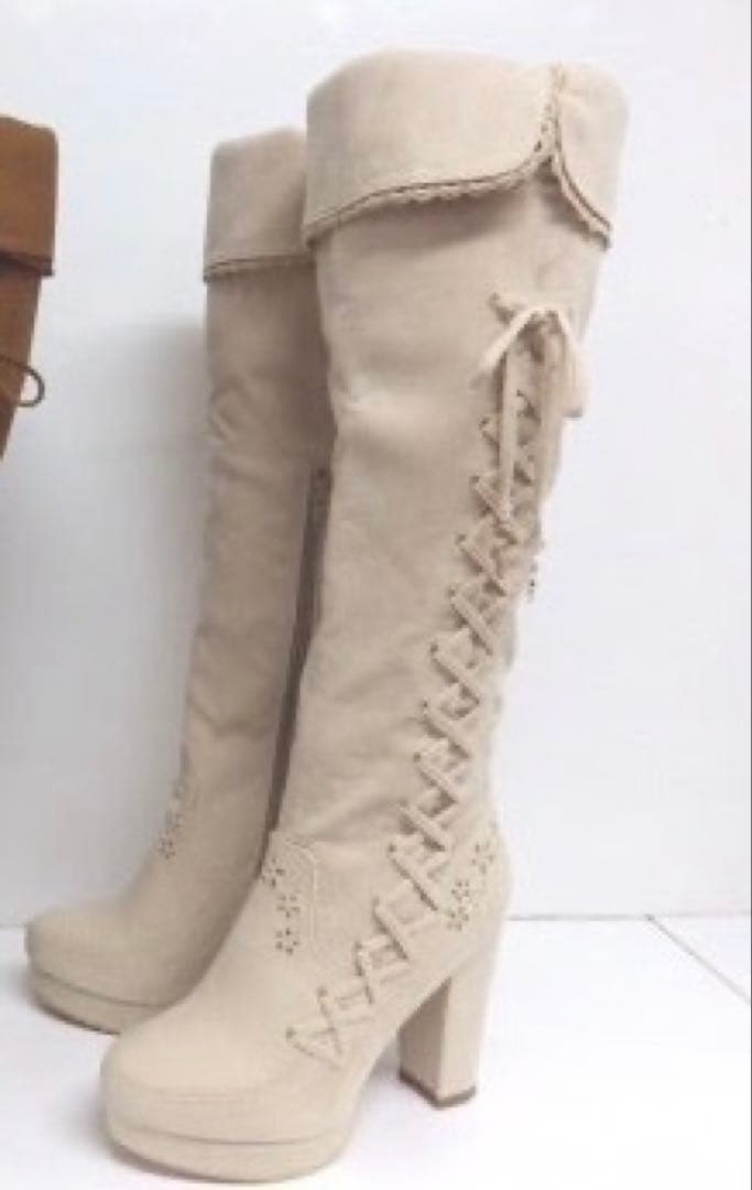 LIZLISA ロングブーツ スエード レースアップ チャーム ニーハイ