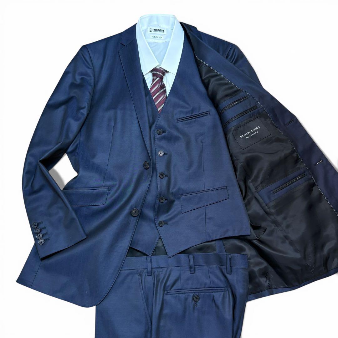 極美品 バーバリーブラックレーベル スリーピース スーツ 濃紺 サイズ