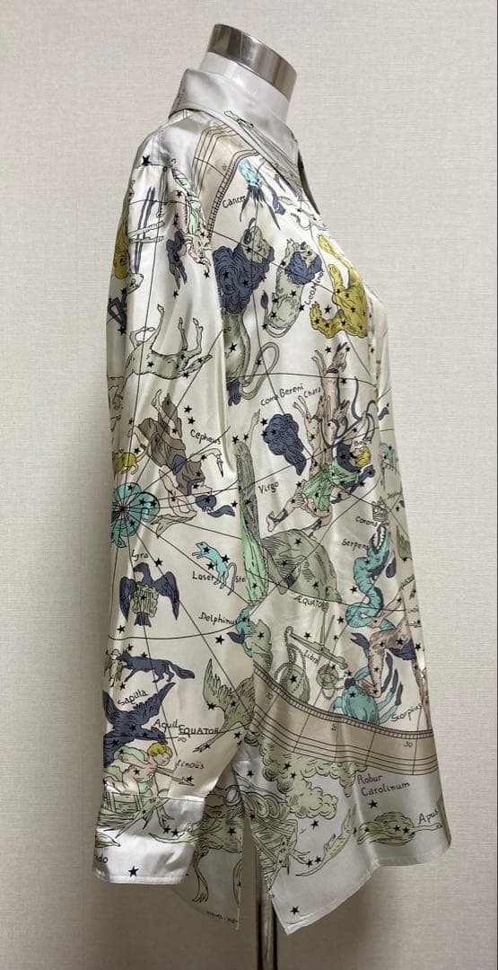 エルメス星座動物プリントシルク長袖シャツ