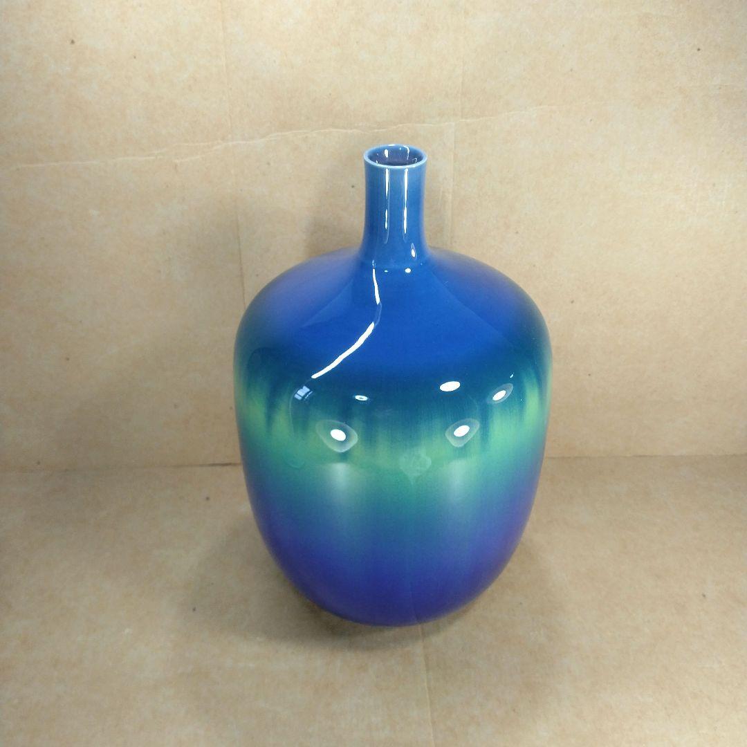 本物保証】三代徳田八十吉≪金銘≫碧明燿彩壷 共箱 共布 栞 人間国宝