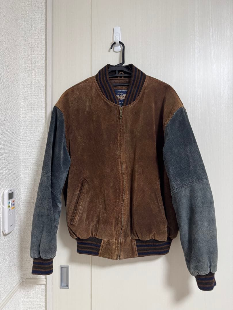 古着 varsity jacketオールレザー スエード 革スタジャン