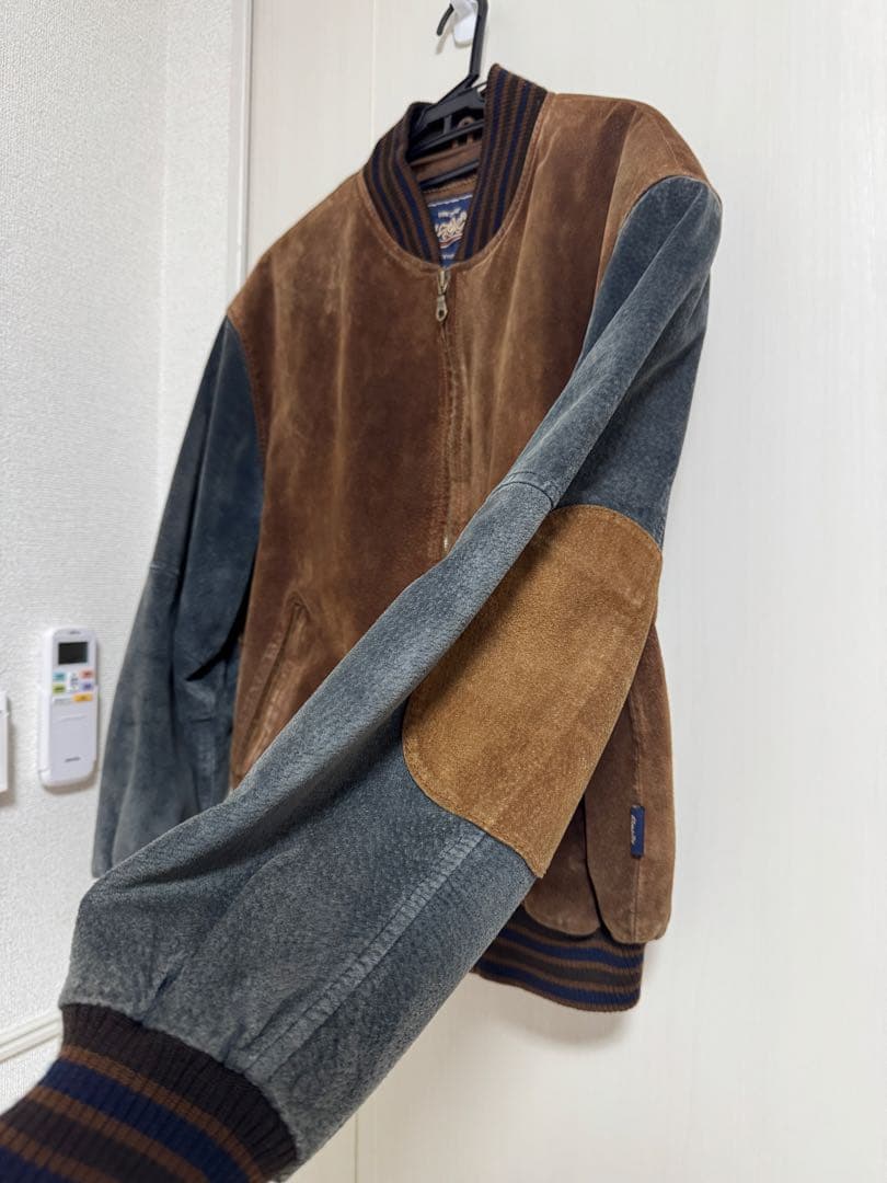 古着 varsity jacketオールレザー スエード 革スタジャン