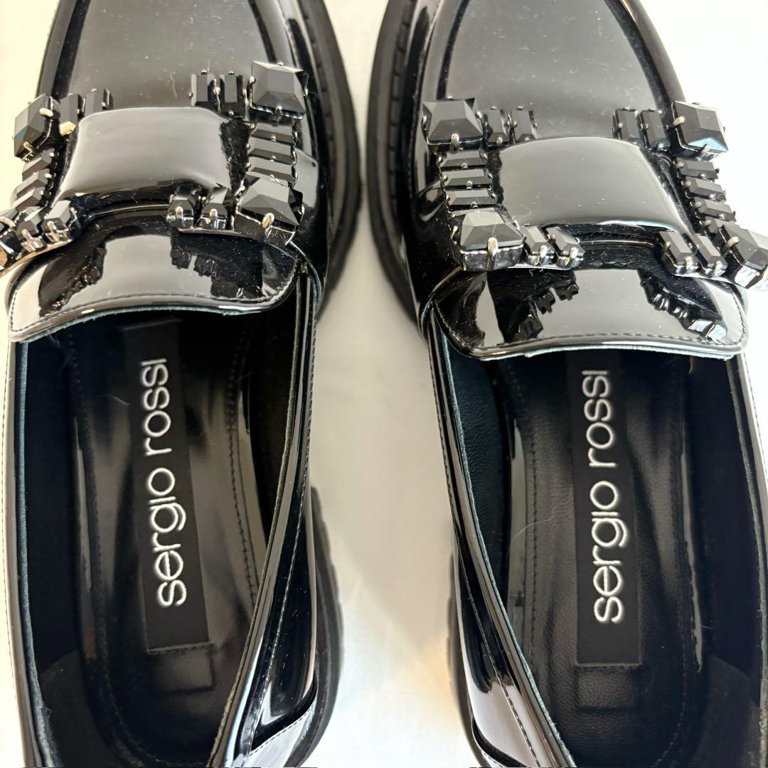 ⑤ 中古美品Sergio Rossi クリスタルバックル ブラック 22.5cm