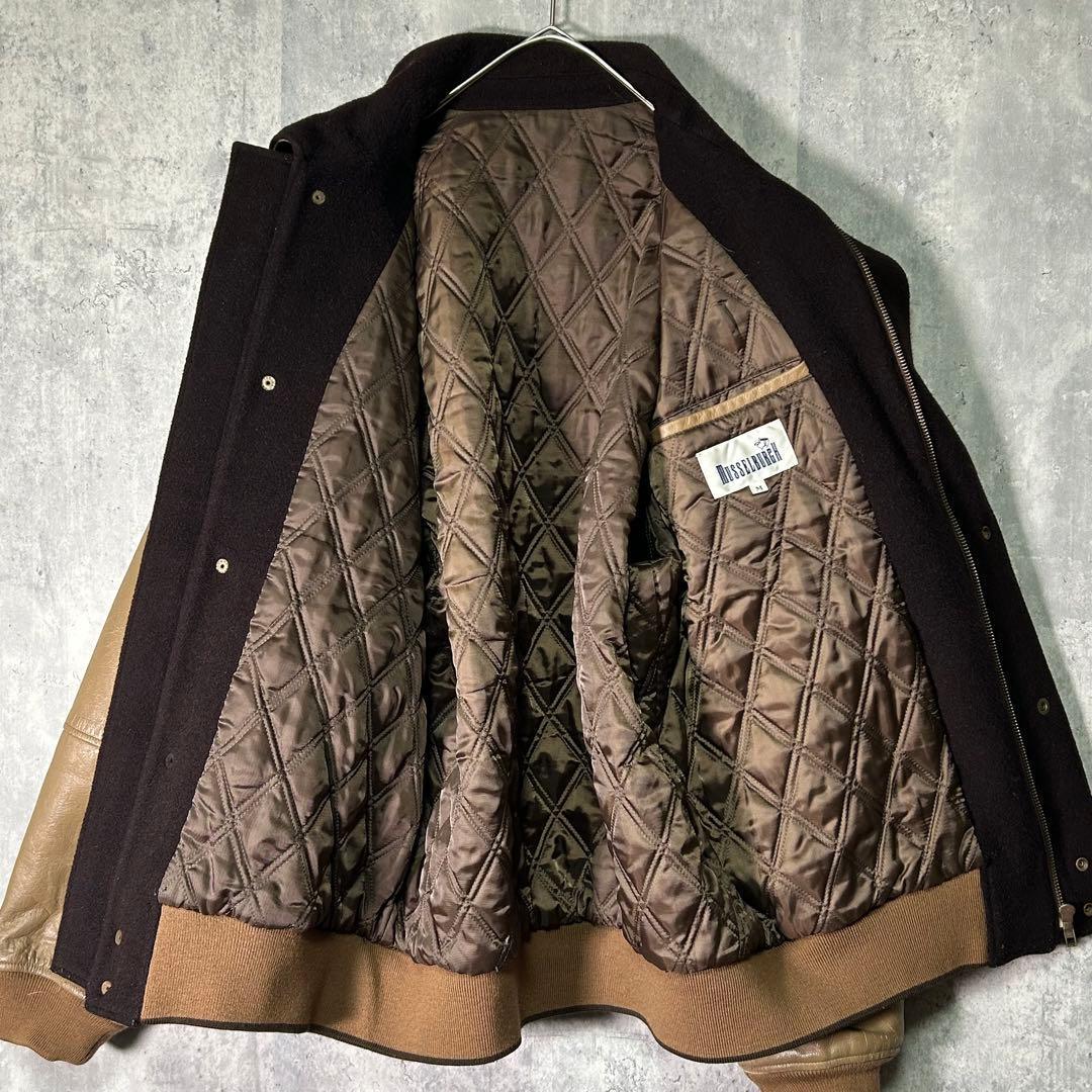 好配色 ヴィンテージ スタジャン レザー ウール 刺繍ワッペン 茶色 日本製