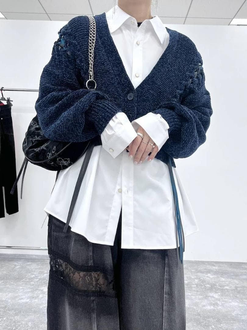 即完売品 新作 新品 HARE モールレースアップカーディガン ブルー