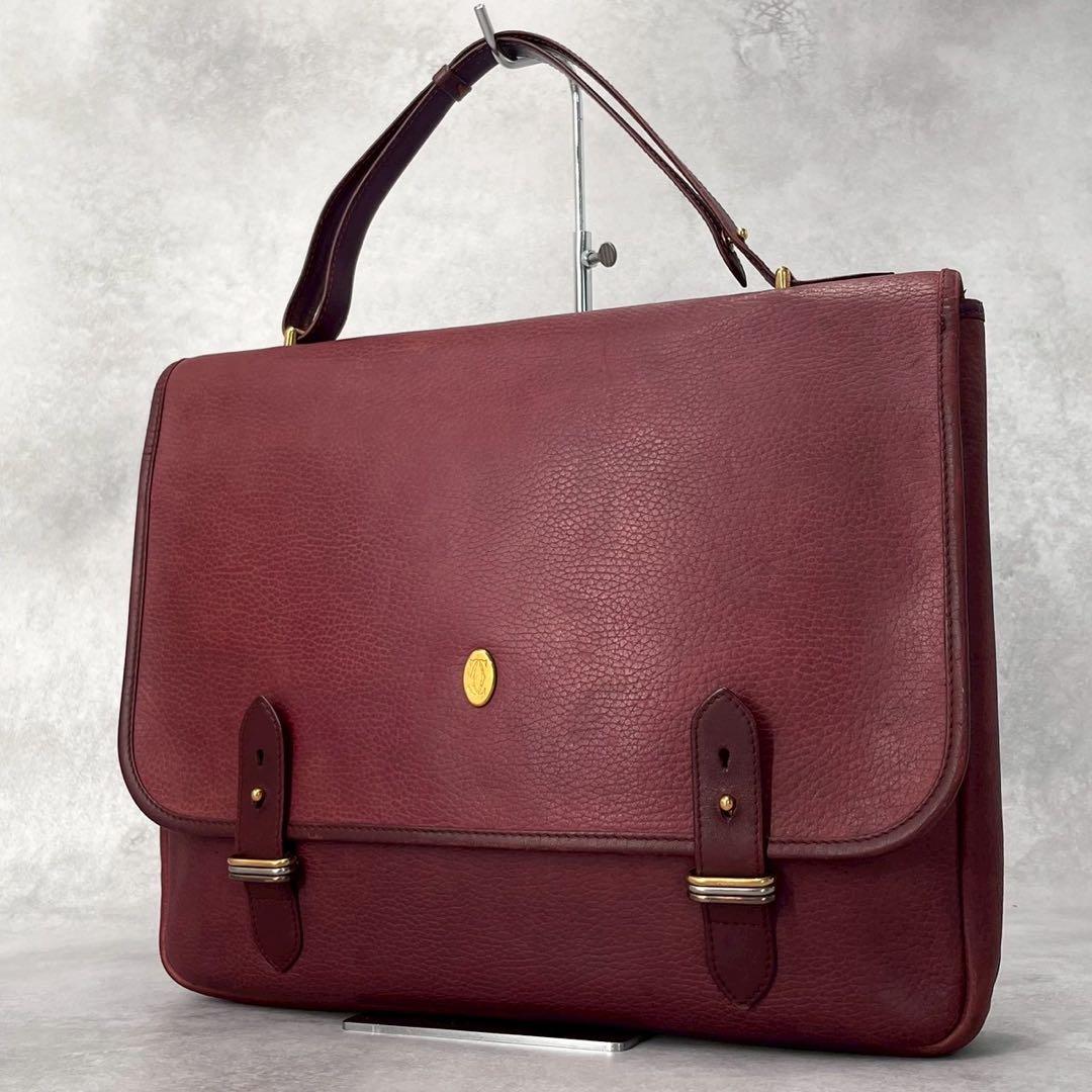 A4可】カルティエ ビジネスバッグ フラップ ボルドー ゴールド金具