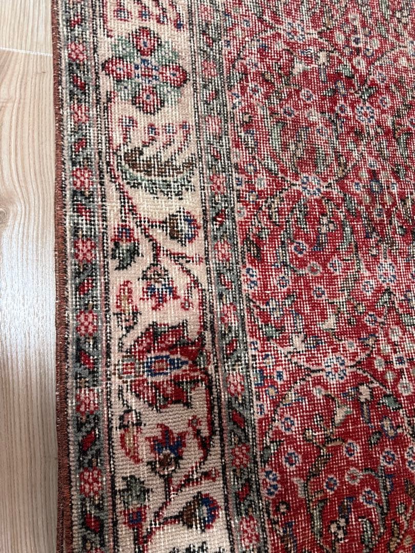 大判 162×262 クリーム縁取り ストロベリー草花 トルコヴィンテージ