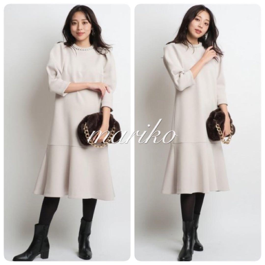 新品】ジャスグリッティー パール付ダンボールニットミニワンピース