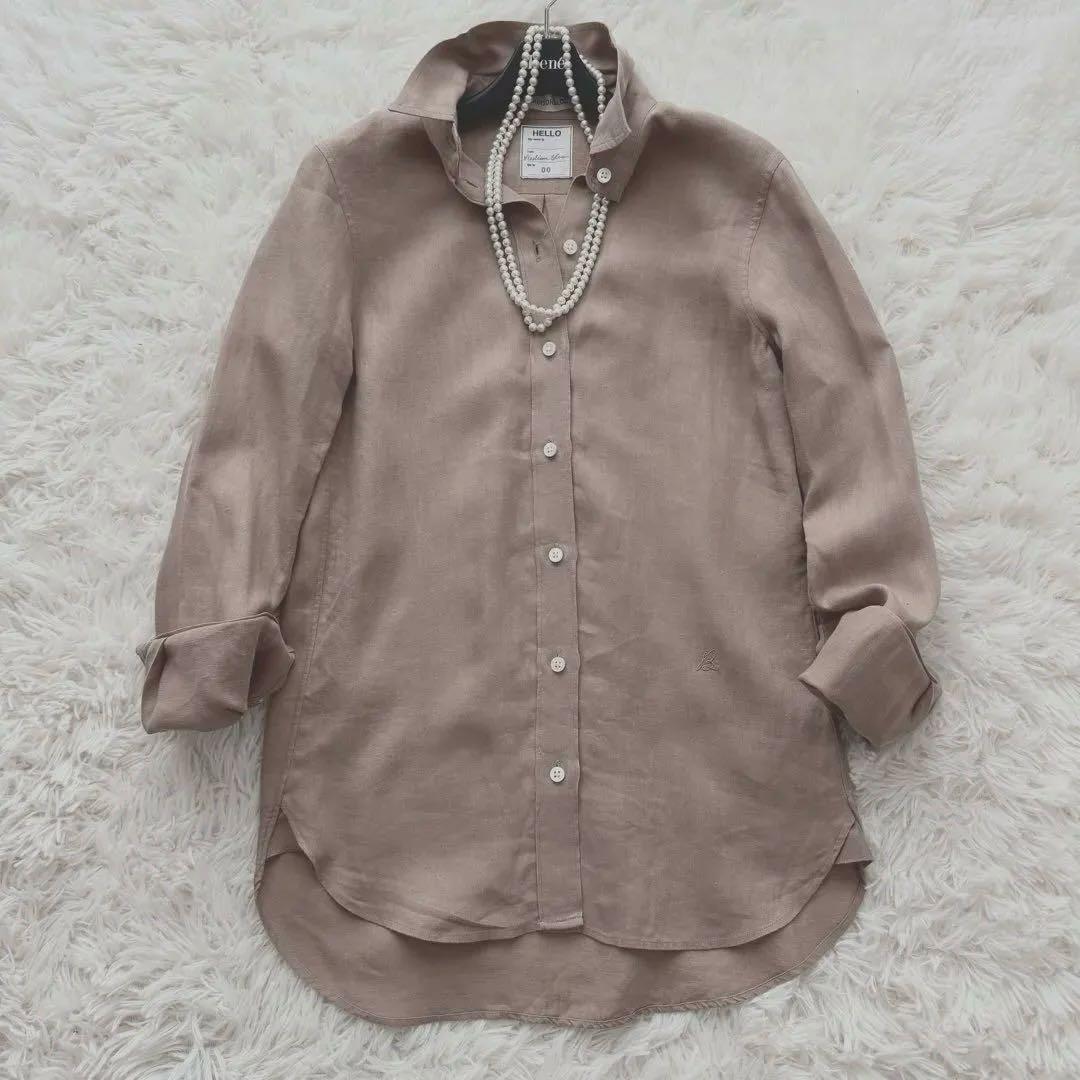 MADISONBLUE モカベージュ 名品 マダムシャツ 100%リネン 刺繍