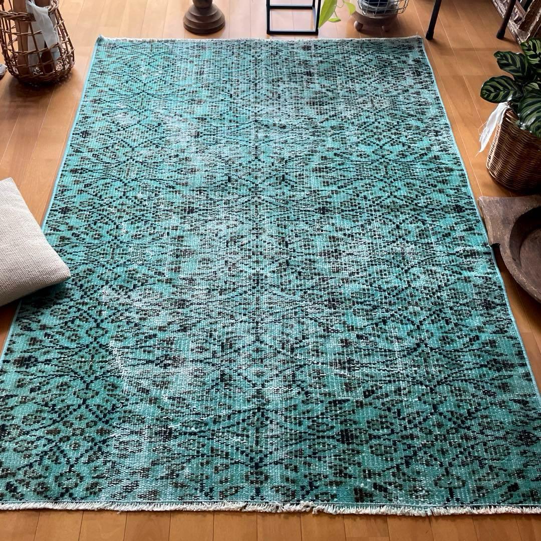 110×150 ボタニカル　ターコイズオーバーダイ　トルコヴィンテージラグ 110×150 ボタニカルターコイズオーバーダイトルコヴィンテージラグ 110
