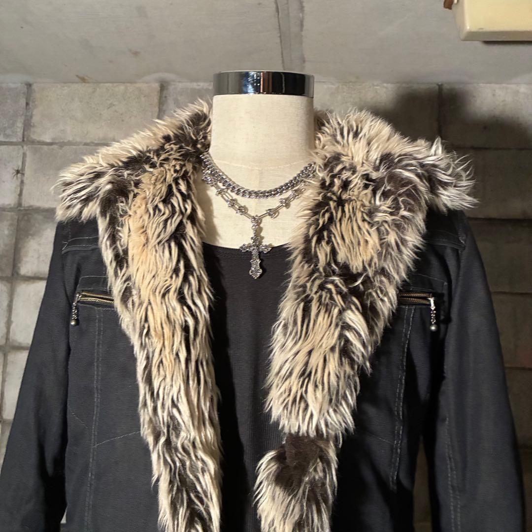 平成 お兄系 ダークコア グランジ opium ファー付きコート ギャル男