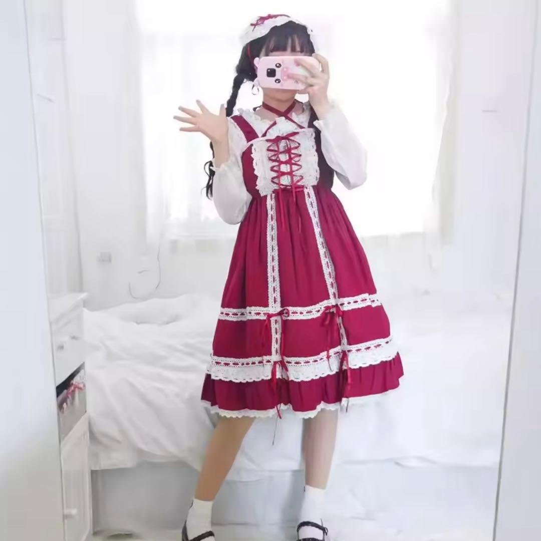 ロリータ jsk ワインレッド baby風 ヘッドドレス付き - メルカリ