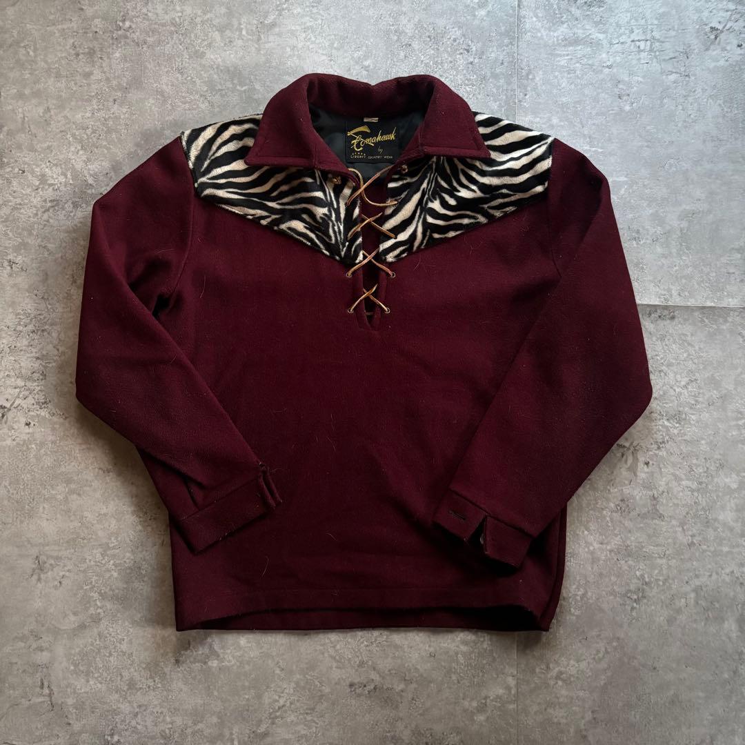 古着　60s 70s プルオーバー　レースアップ　シャツ　ゼブラ柄　アニマル柄 柄シャツ ゼブラ柄 アニマル柄[品番：DCTW0003391]｜Decorative