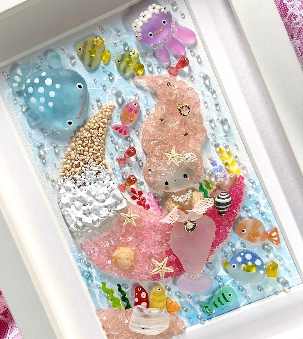 海のお月様 人魚姫 インテリア 自然 海 シーグラスアート アクアリウム 置物 海のお月様 人魚姫 インテリア 自然 海 シーグラスアート アクアリウム