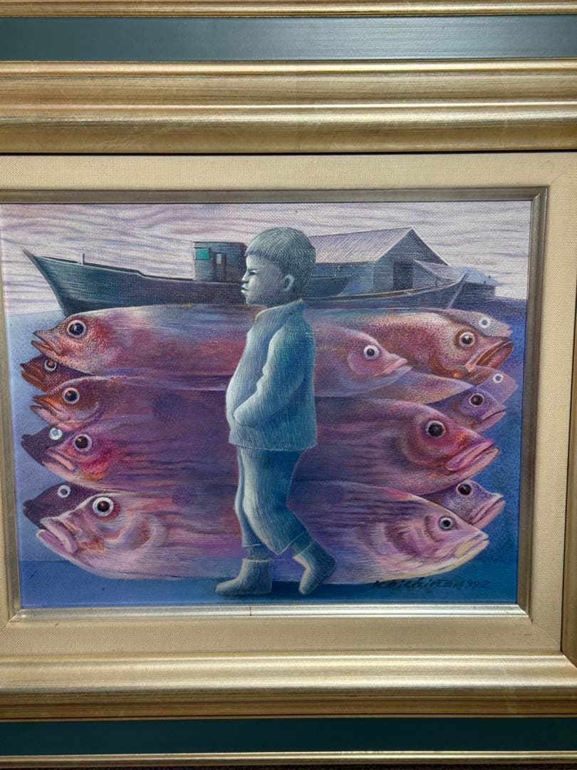 リアリズム　坂中功一郎【追跡の海】肉筆油彩画　アクリル