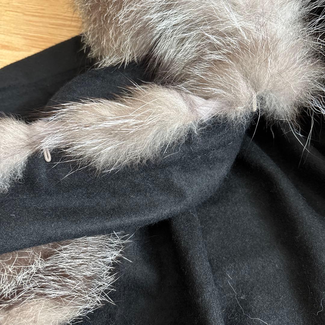 SAGA FURS カシミヤ ポンチョ コート ラビットファー 毛皮 2ホック