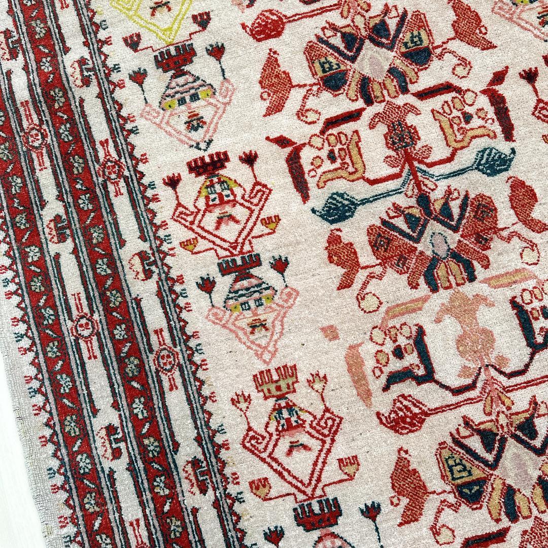 トルコ製ヴィンテージラグ771高級 レア アイボリー レッド イエロー