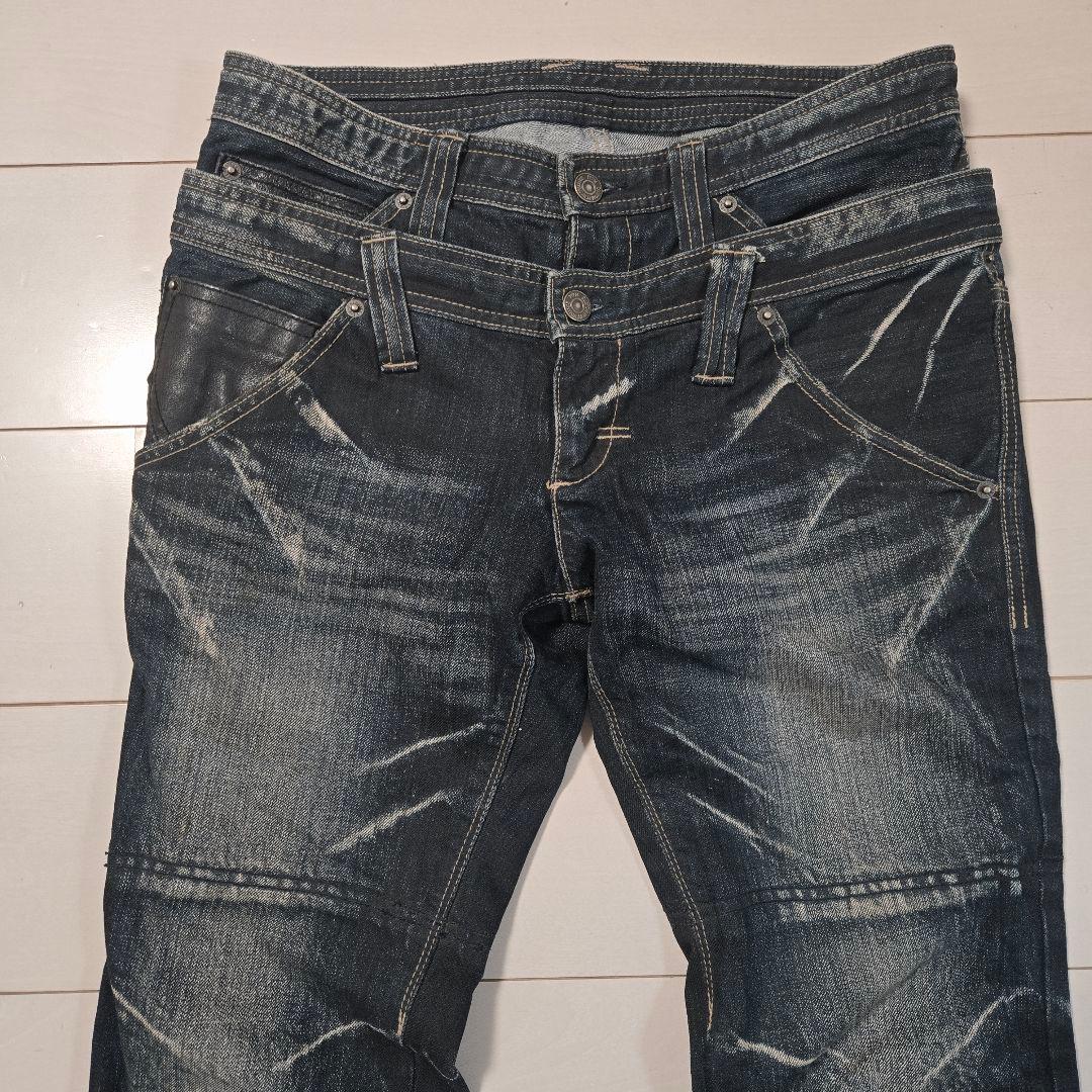 PPFM ダブルウエスト デニム ジーンズ y2k archive レザー - メルカリ