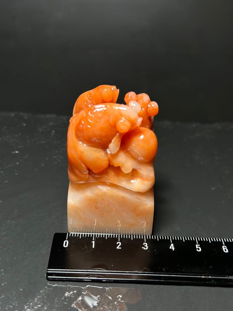 22ラオス石金魚桃花凍石美材篆刻高級印材落款書道雅号展示会箱付き-神