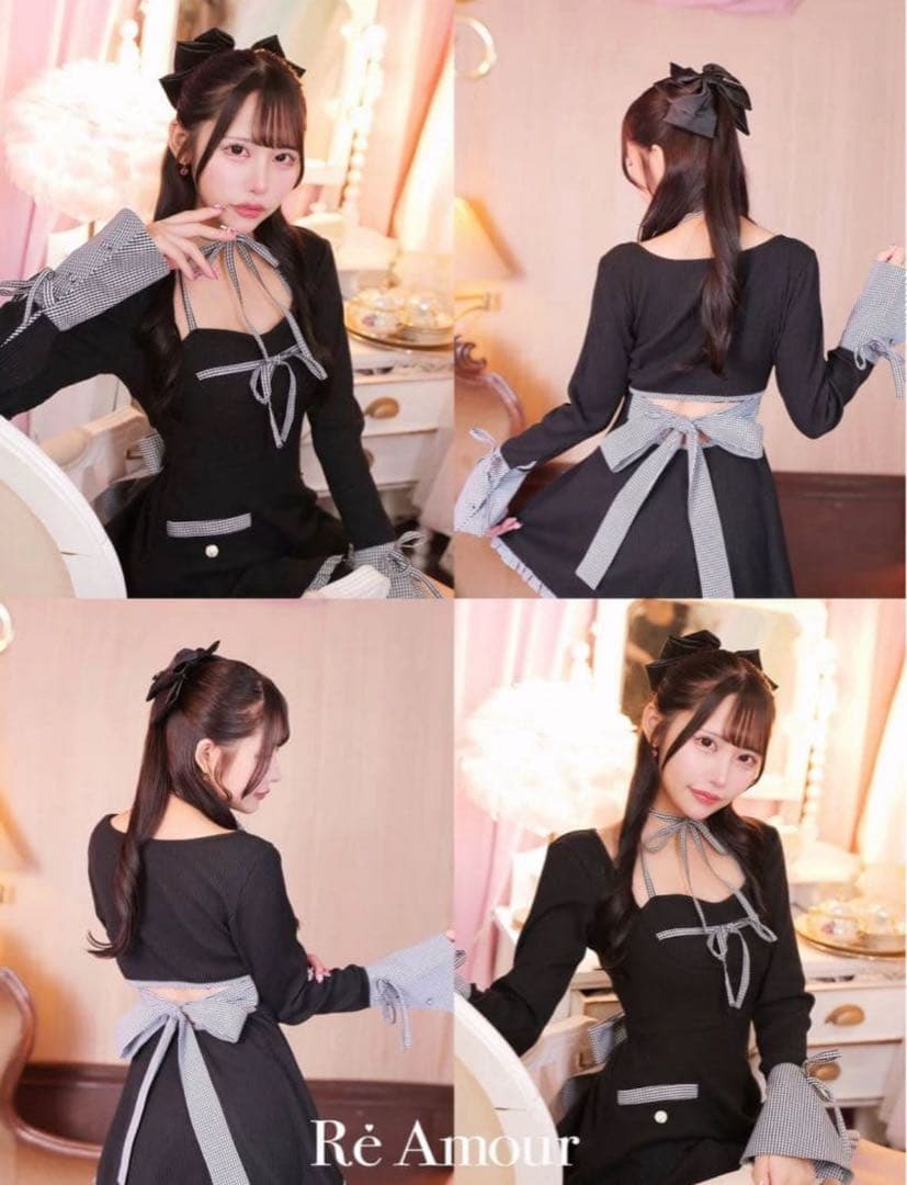 ReAmour リアムール 配色レイヤードワンピース ブラック