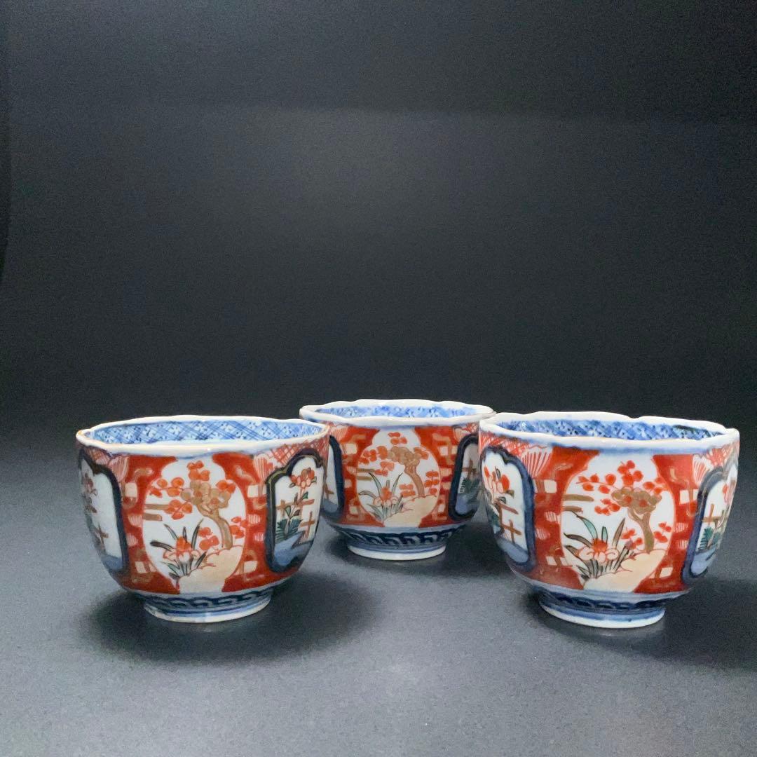 伊万里色絵窓絵花図向付3個 赤絵 通り文 古伊万里 R1373B2 - メルカリ