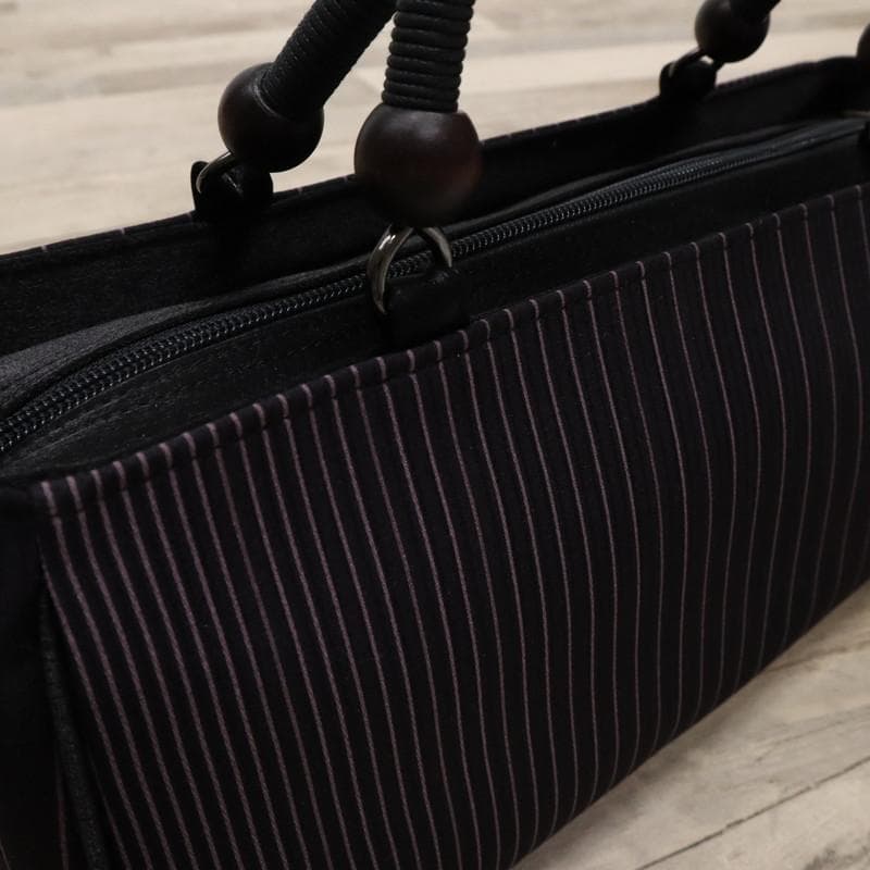 《新古品◆草履バッグセット◆黒地×ピンクのストライプ＊細縞模様◆Z3-12》