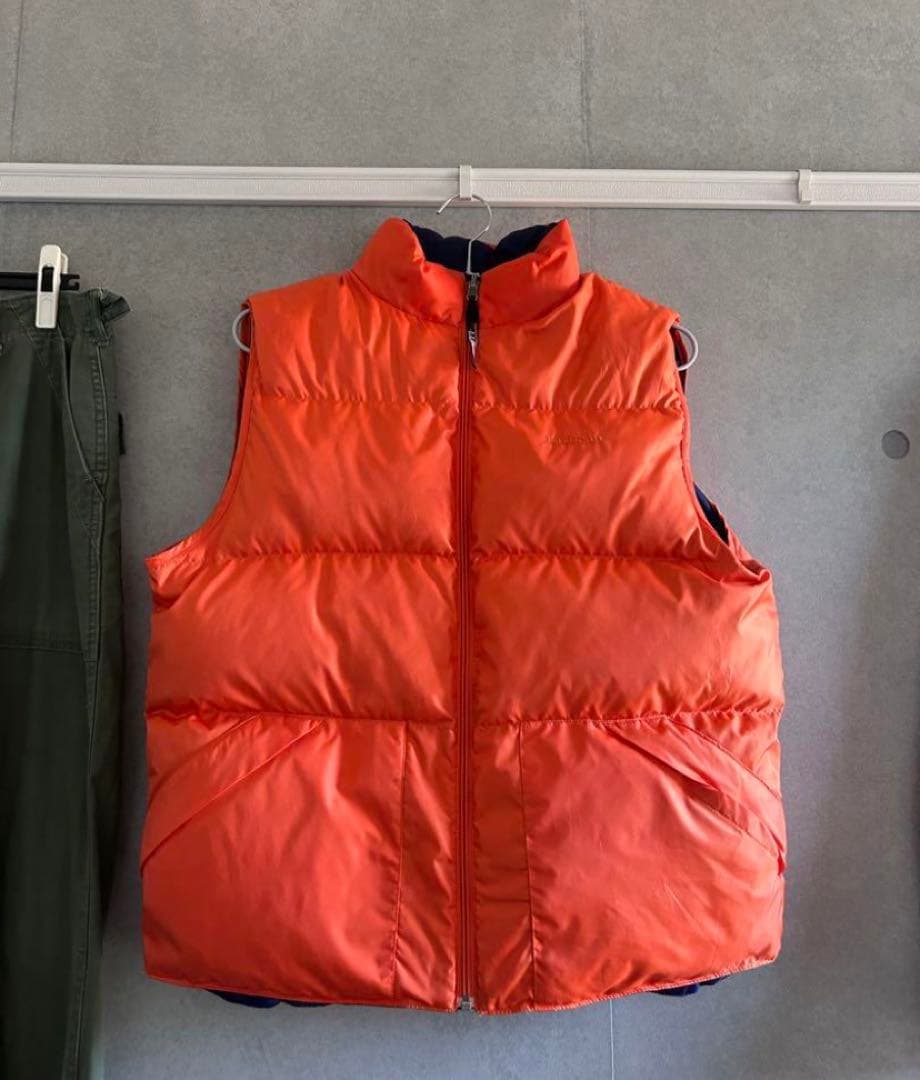 LL Beanネイビー オレンジ ダウンベスト リバーシブル アウトドアLサイズ