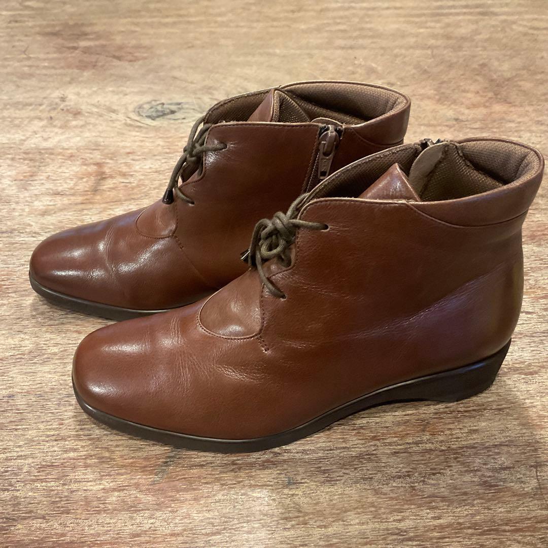 美品！アシックス ペダラ サイドジップ ブーツ 23.5cm 茶 ブラウン