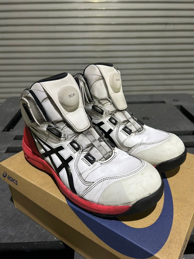 asics BOA 安全靴 ホワイト/ブラック/レッド27.5cm asics アシックス 安全靴 ウィンジョブ CP214 Boa ブラック ホワイト