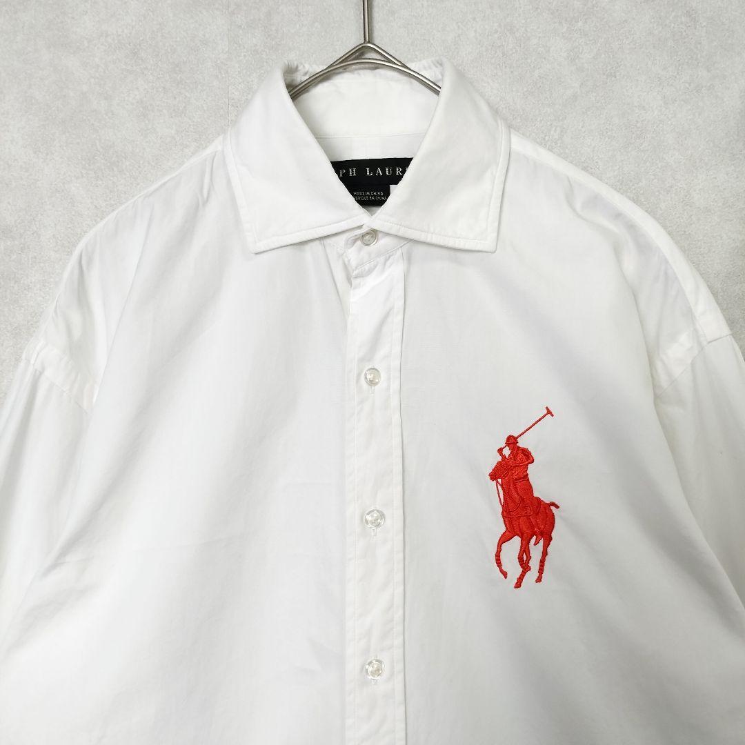 ラルフローレン ビッグポニー コットンシャツ ホワイト 刺繍 カラー